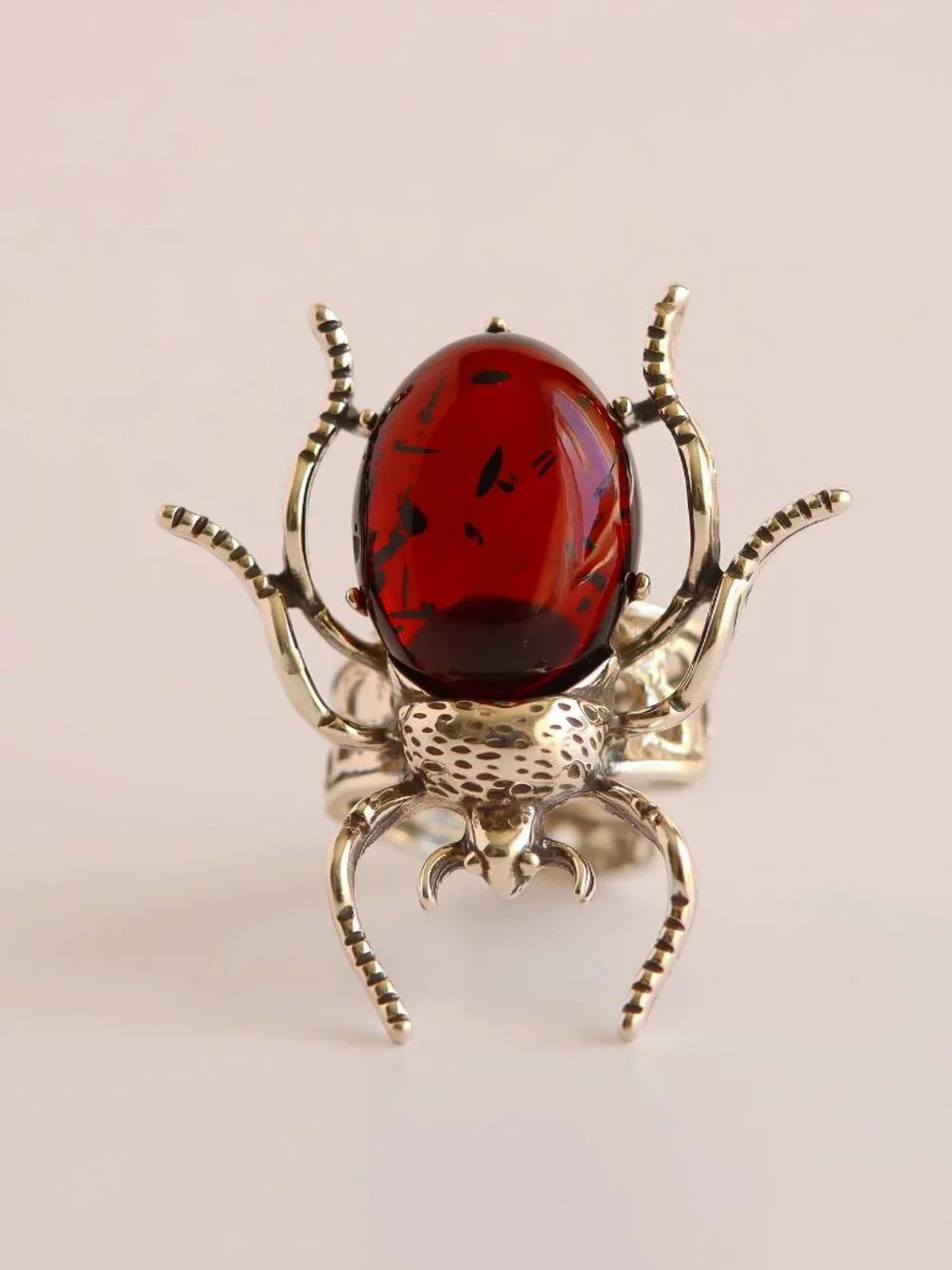 Sterling Silver Scarab Ring with Baltic Amber